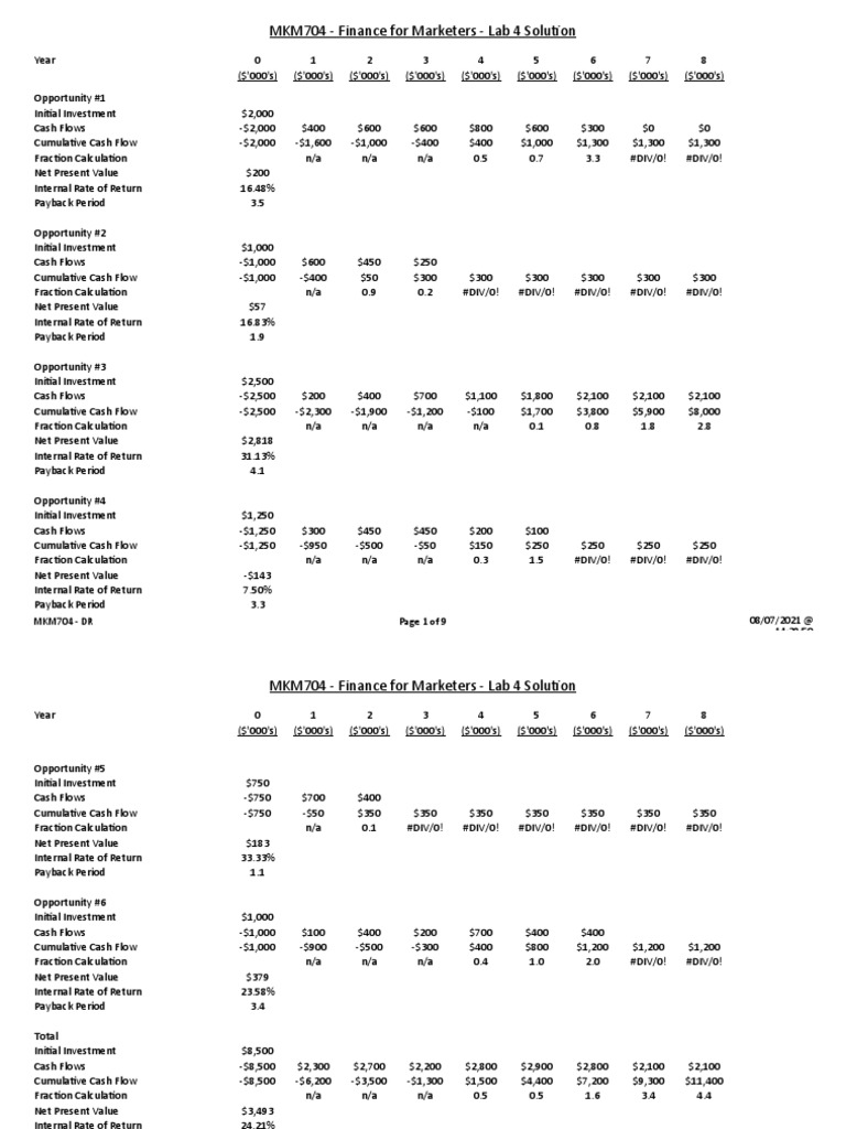 Finance Lab 4: NPV & IRR Analysis | PDF | Net Present Value | Internal ...