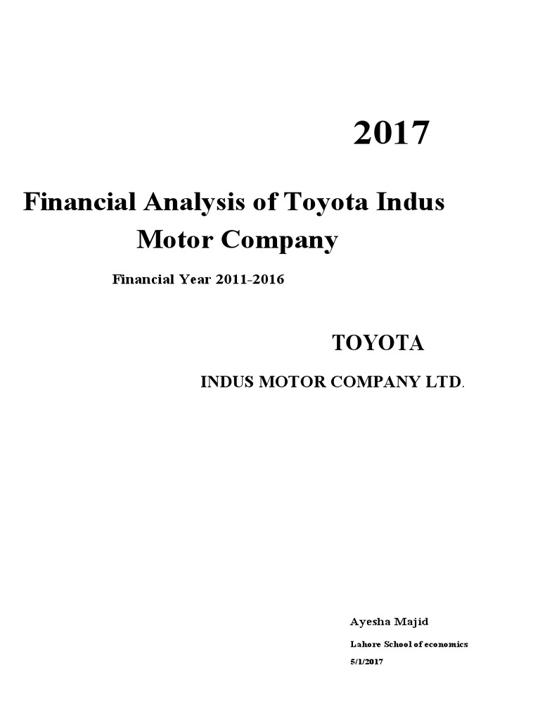 Financial Analysis of Toyota Indus Motor Company | PDF | Financial ...