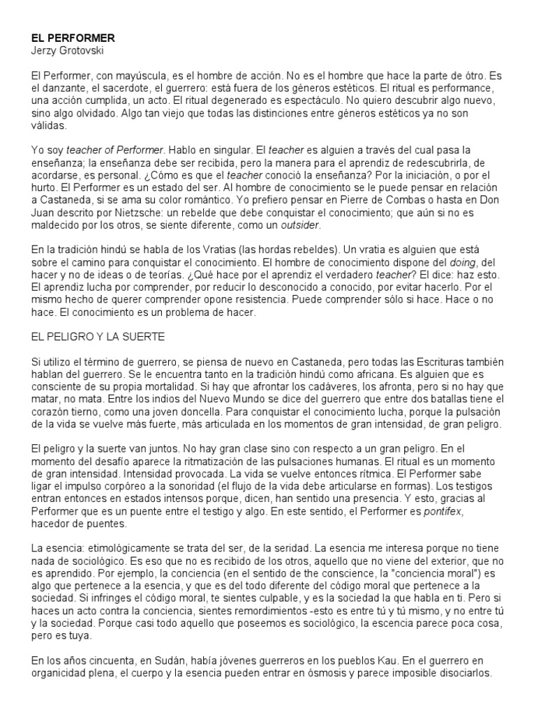 1 - El Performer | PDF | Esencia | Memoria
