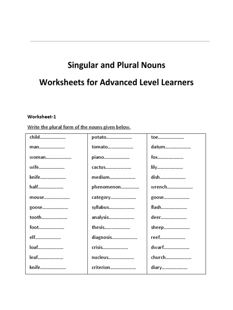 Plural and Singular Nouns  Plurals, Singular nouns, Advanced english  vocabulary