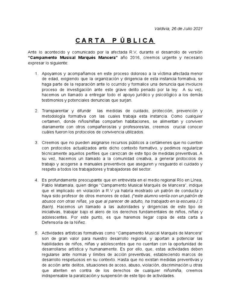 Carta Pública 26-07-21 | PDF