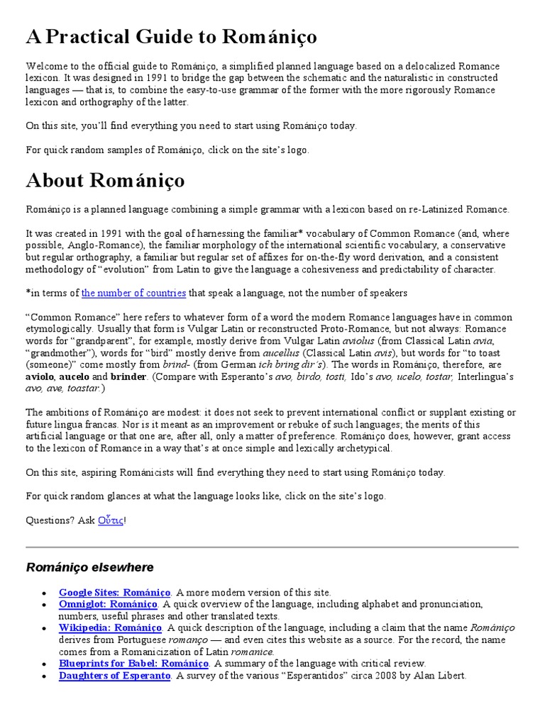 A Practical Guide To Romániço | PDF | Stress (Linguistics) | Syntax