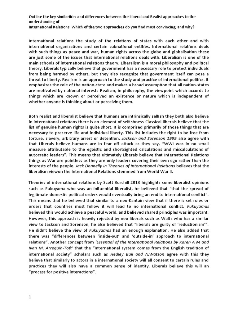Liberalism vs. Realism in IR Theory | PDF | Liberalism | Philosophical ...