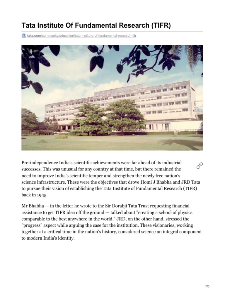Tata Institute of Fundamental Research Overview | PDF | Science ...