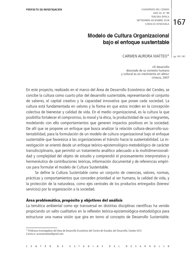 Cultura Organizacional y Sustentabilidad | PDF | Desarrollo sostenible ...