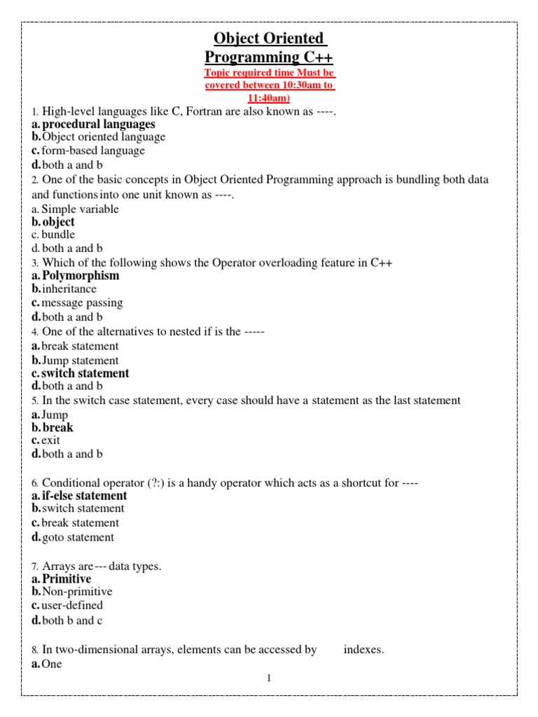 Object-Oriented-Programming-C-MCQs (IUB) | PDF | Class (Computer ...