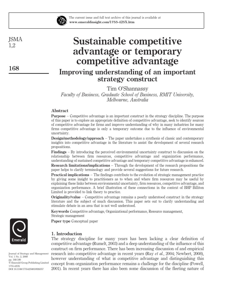 Sustainable Competitive | PDF | Strategic Management | Competitive ...