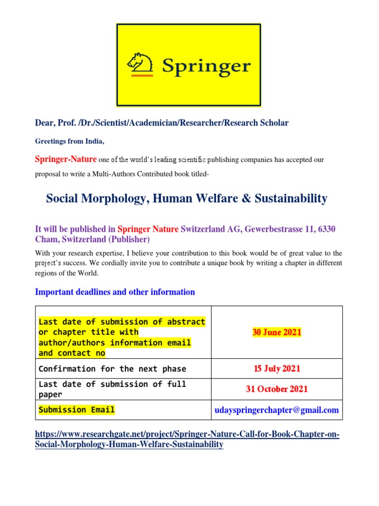 Invitation for Springer Book Chapter | PDF | Poverty | Poverty ...