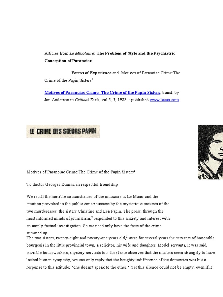 Conception of Paranoiac Forms of Experience and Motives of Paranoiac ...