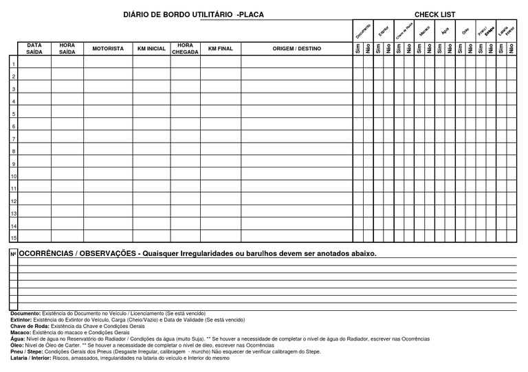 Check List Diário de Bordo Motorista | PDF | Pneu | Veículos