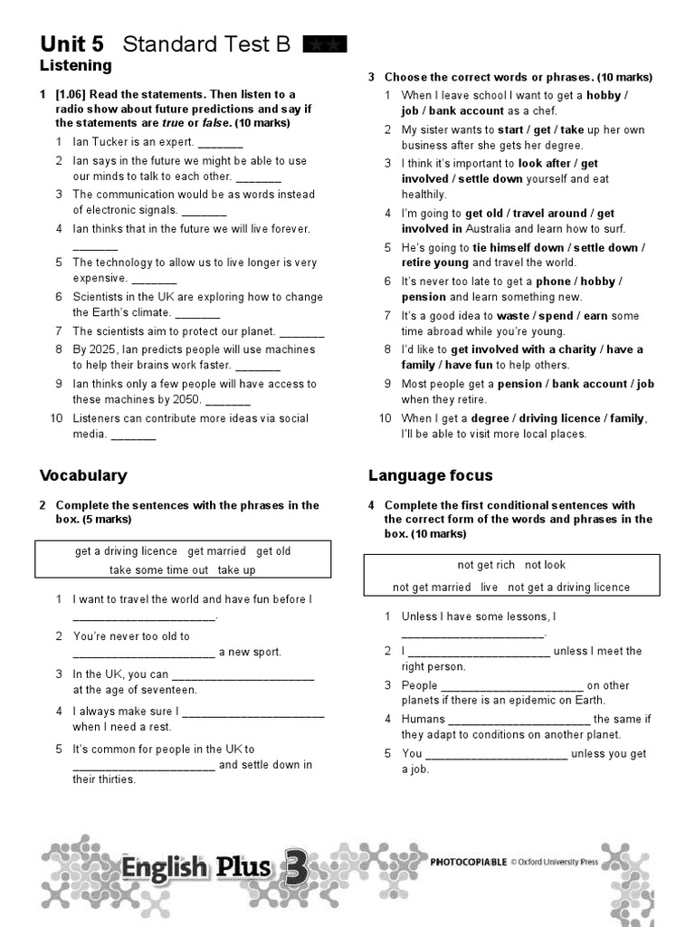Unit 5 Standard Test B: Listening | PDF | Vocabulary | Cognition