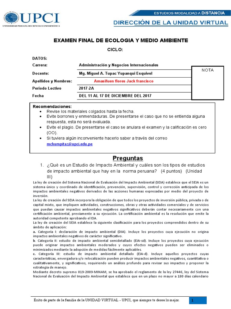 Examen Final de Ecología y Medio Ambiente | PDF | Evaluación de impacto ...