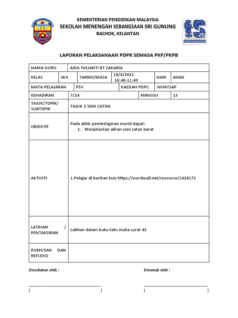 BORANG LAPORAN RPH PDPR | PDF