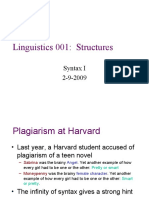 Linguistics 001: Structures: Syntax I 2-9-2009