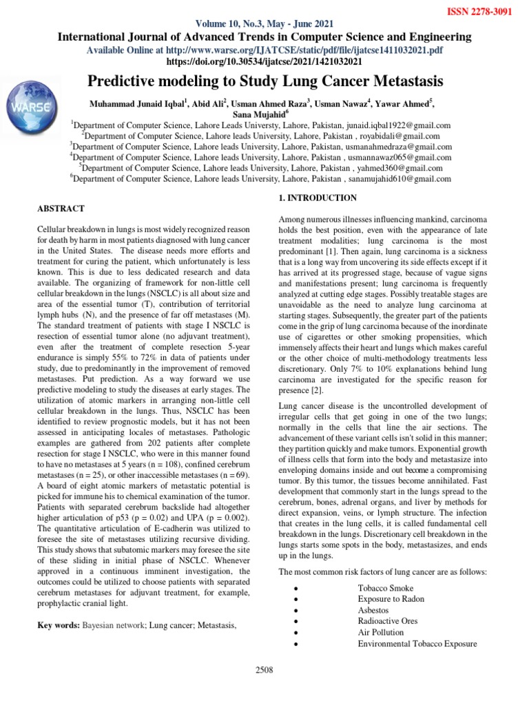 Predictive Modeling in Lung Cancer Metastasis | PDF | Lung Cancer ...
