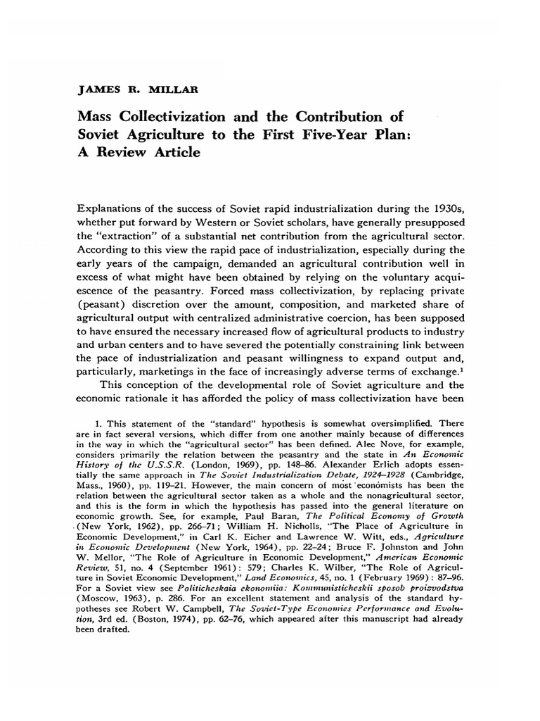 Mass Collectivization and The Contribution of Soviet Agriculture To The ...