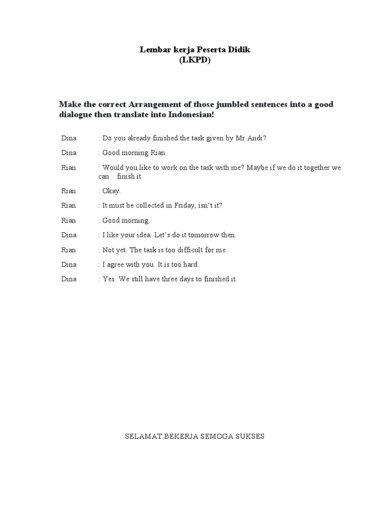Jumbled Sentence Dialogue Activity | PDF | Career & Growth