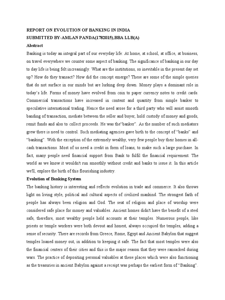 Report On Evolution of Banking in India PDF Money Banks