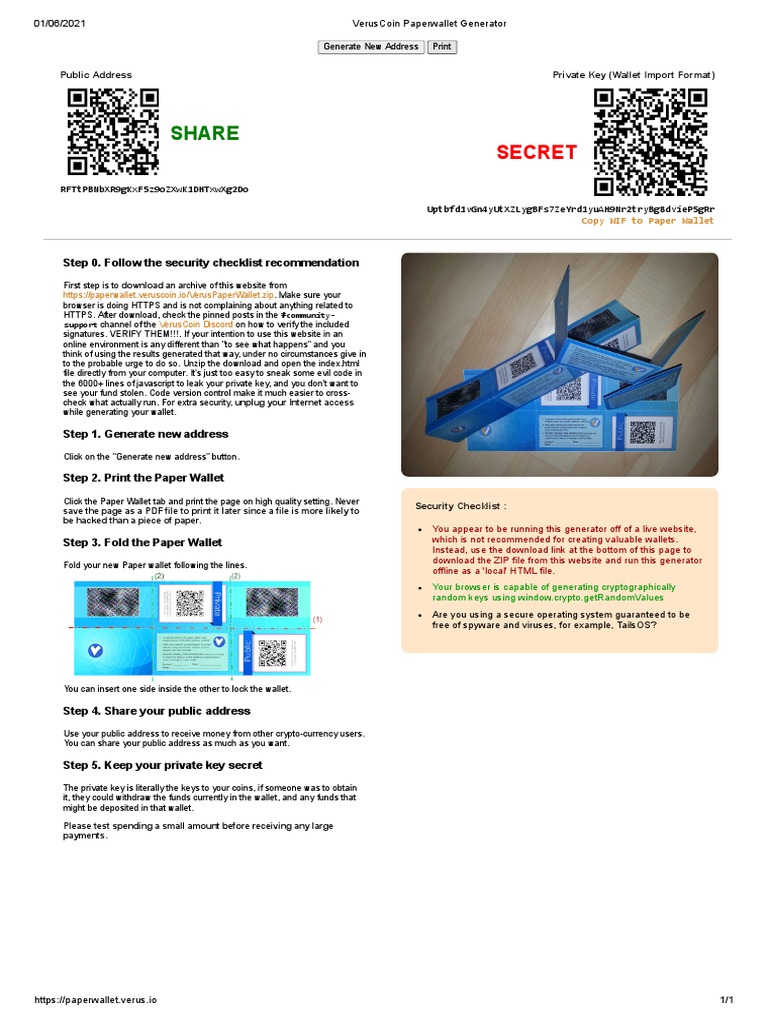 Veruscoin Paperwallet Generator Pdf Websites Public Key Cryptography