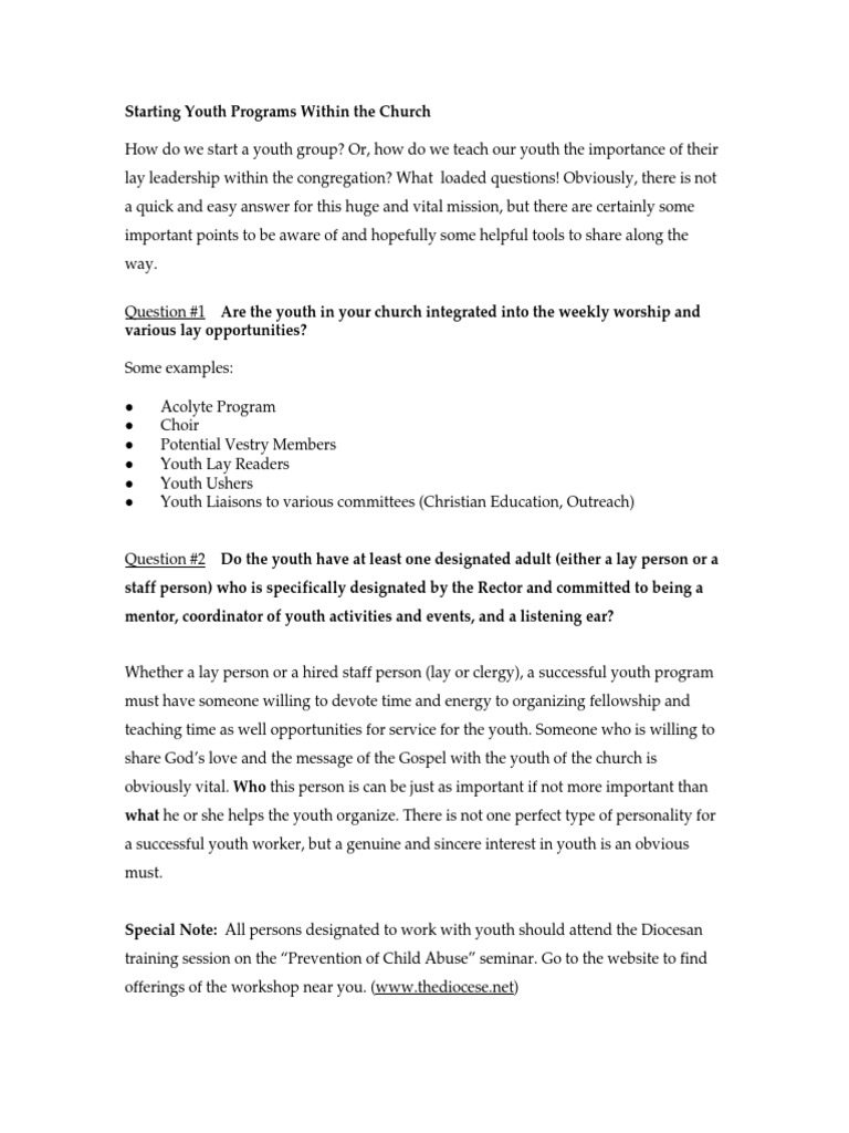 Starting Youth Programs Within The Church Pdf Laity
