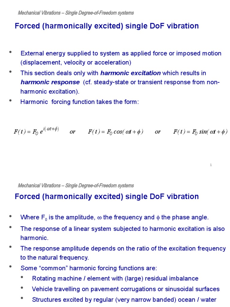 Harmonic Forcing in Single DoF Systems | PDF | Damping | Motion (Physics)