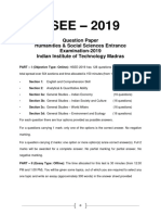 Hsee - 2019: Question Paper Humanities & Social Sciences Entrance Examination-2019 Indian Institute of Technology Madras