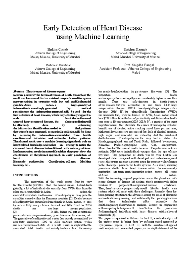 Machine Learning for Early Heart Disease Detection | PDF | Cloud ...