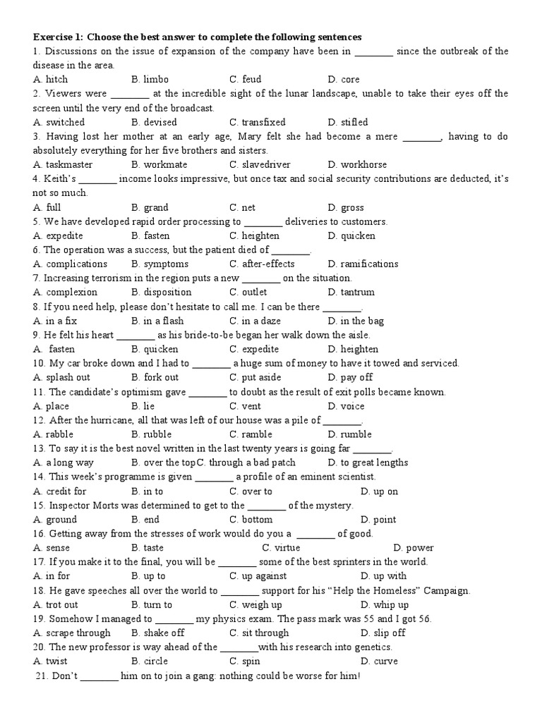 Exercise In Identifying Correct Answers And Word Forms Related To Human