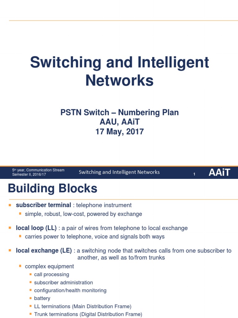 Lecture Slide PSTN Switch Numbering Plan PDF Telephone Exchange