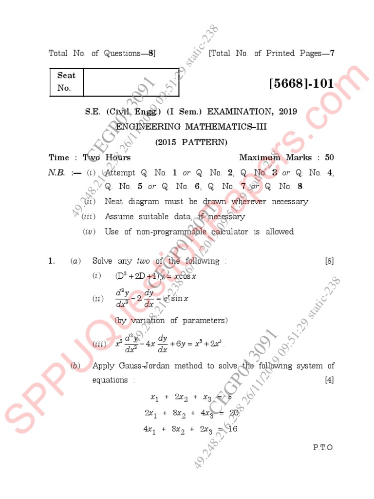 Be Civil Engineering Semester 3 2019 November Engineering Mathematics ...
