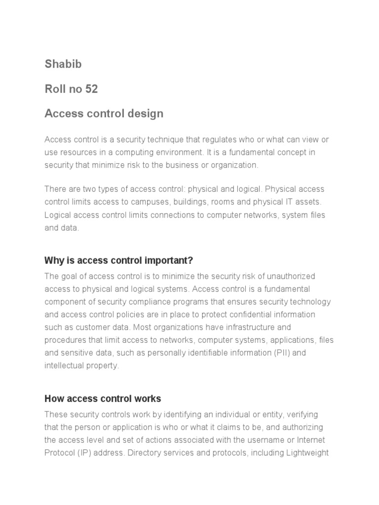 Access Control Design Overview | PDF | Business | Technology & Engineering