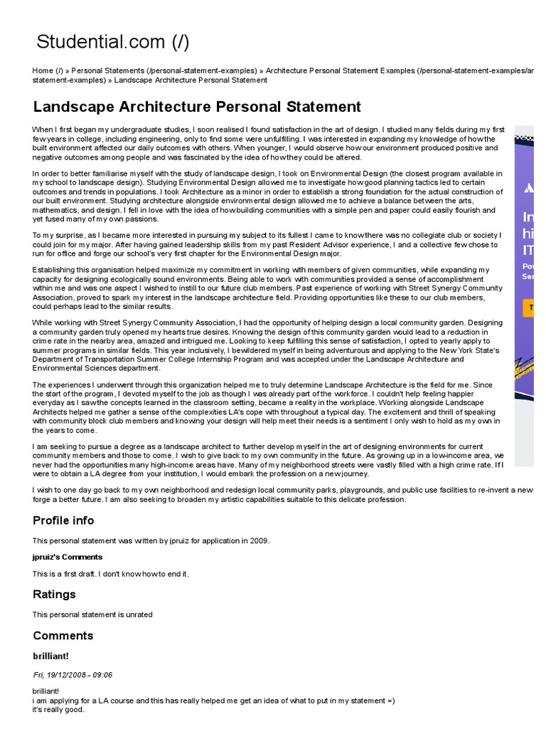 landscape architecture personal statement