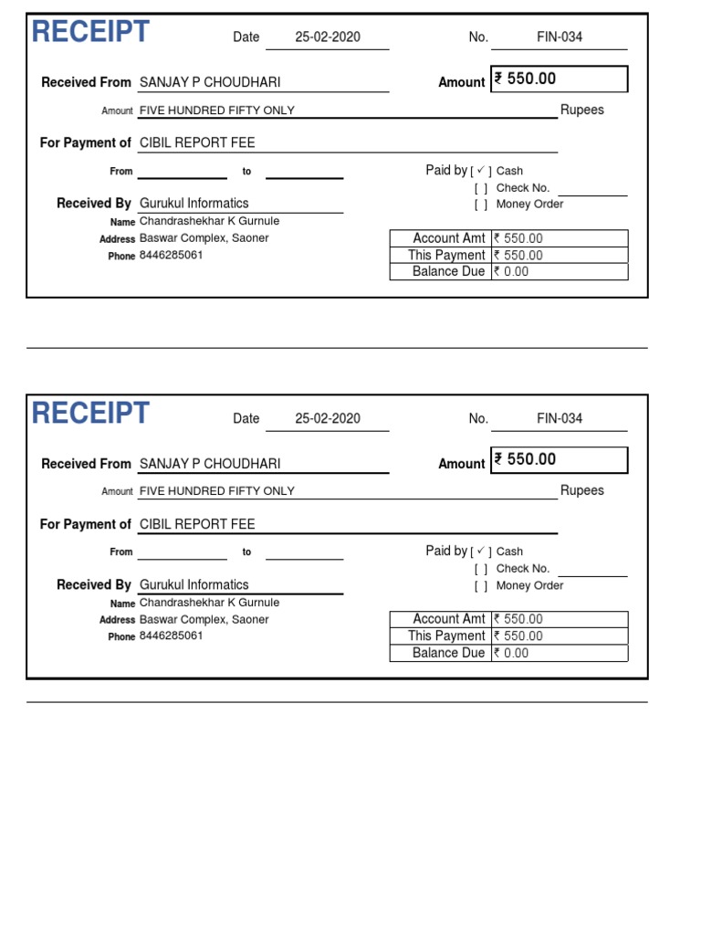 Receipt: Received From Amount | PDF