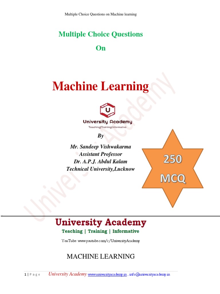 250 MCQ of ML | PDF | Artificial Neural Network | Machine Learning
