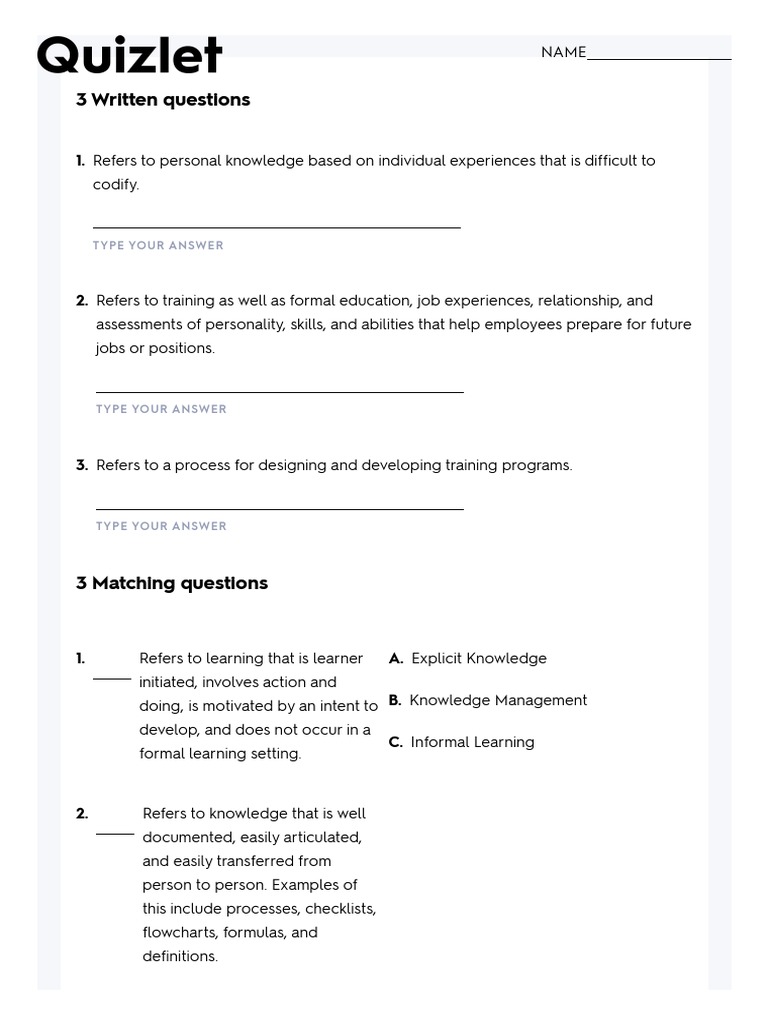 3 Written Questions: Type Your Answer | PDF | Learning | Knowledge ...