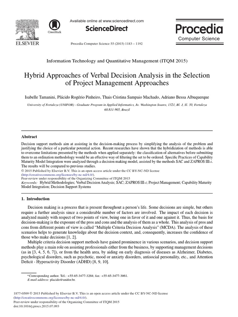 Hybrid Approaches of Verbal Decision Analysis in The Selection of ...