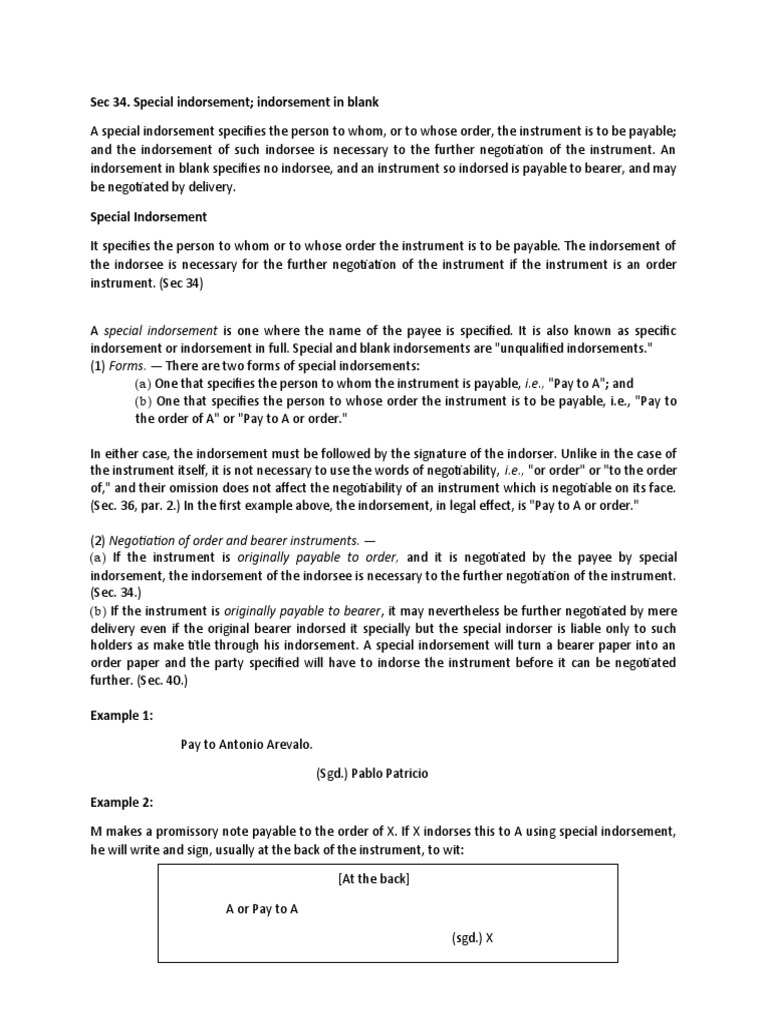 Blank Indorsement Example