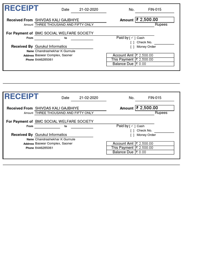 Receipt: Received From Amount | PDF