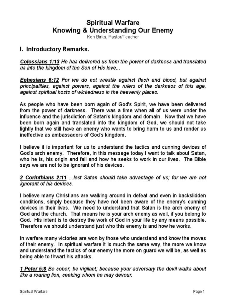 Spiritual Warfare Knowing Understanding Our Enemy I Introductory