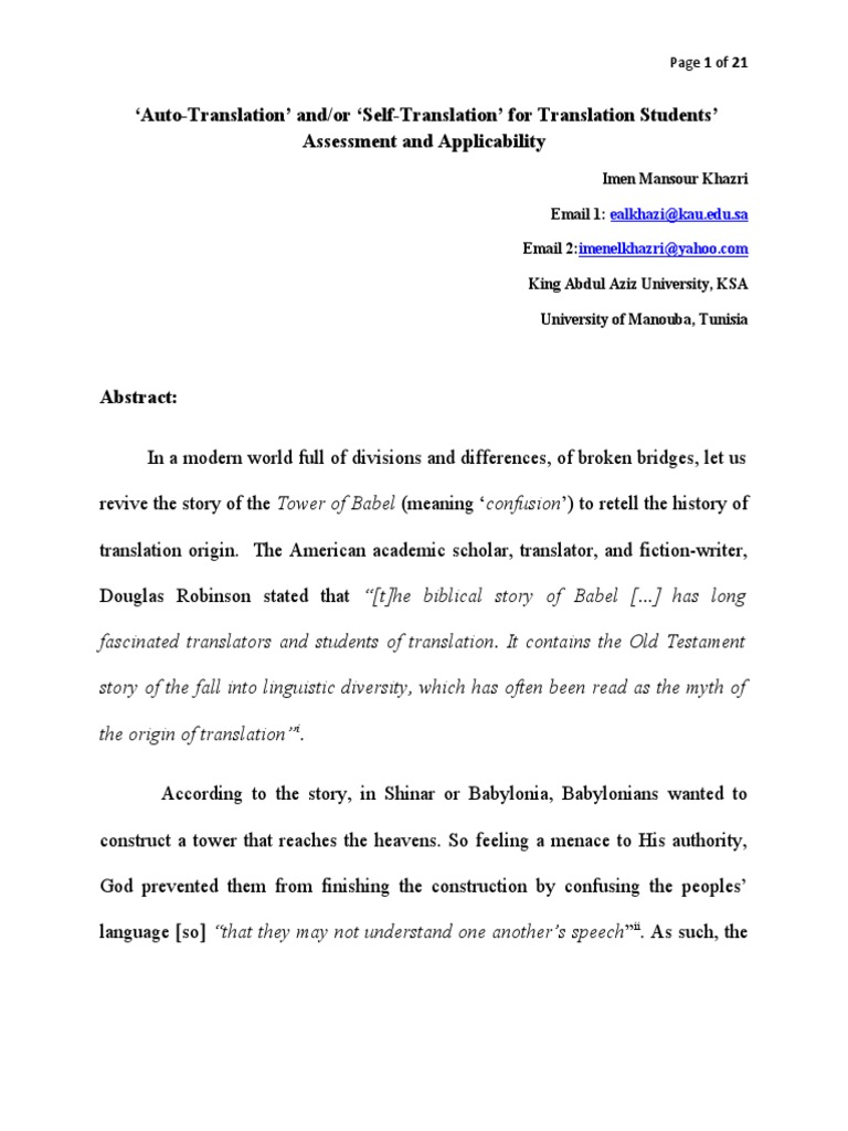 Self-Translation in Modern Contexts | PDF | Translations | Linguistics