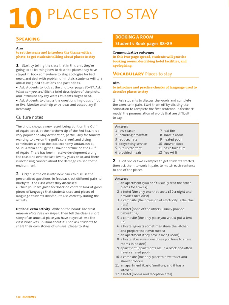 Outcomes Pre-Int TB Unit 10 | PDF | Vocabulary | Question