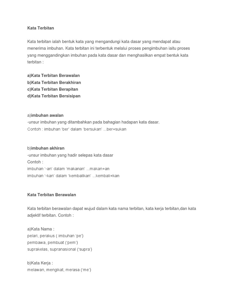 Kata Terbitan Awalan Dan Akhiran | PDF