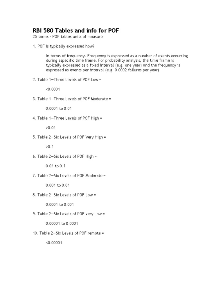 RBI 580 POF Analysis and Tables | PDF | Corrosion | Fracture