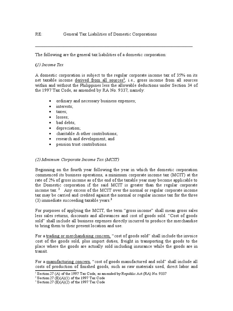 General Tax Liabilities of Domestic Corps PDF Value Added Tax