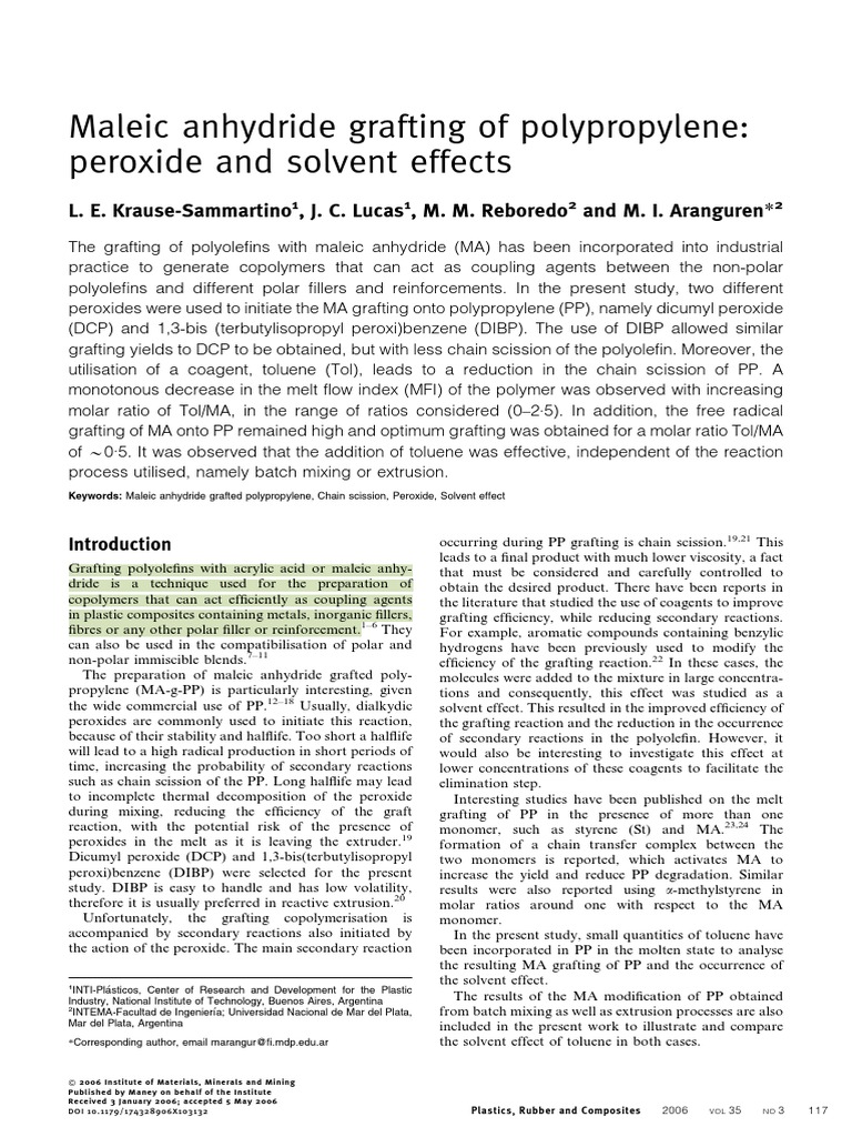 Maleic Anhydride Grafting of Polypropylene: Peroxide and Solvent ...