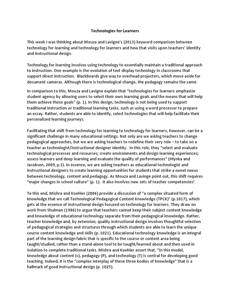 Shifting to Technology for Learners | PDF | Instructional Design | Pedagogy