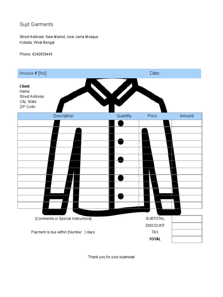 Clothing Invoice Template PDF