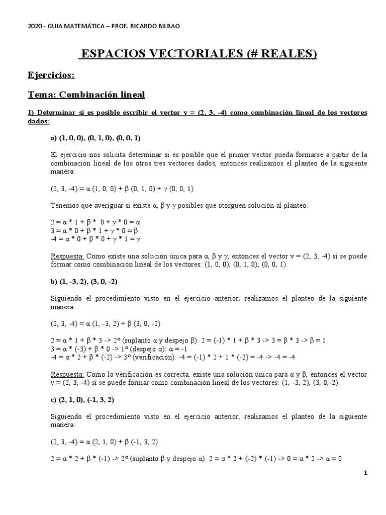 Ejercicios Resueltos de Espacios Vectoriales | PDF | Espacio vectorial ...