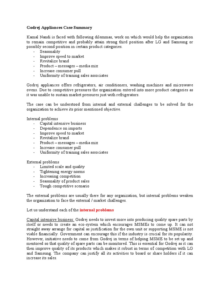 Godrej Appliances Summary PDF Brand Advertising