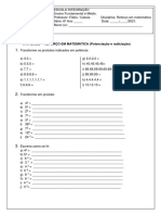 6° Ano Reforço em Matemática - Potenciacão e Radiciação